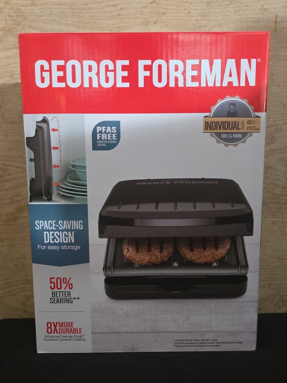 GEORGE FOREMAN Black Individual Grill &- Space-Saving Design NEW UNOPEN $ 38